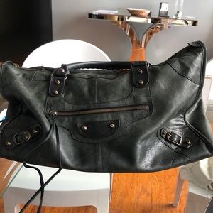 Balenciaga Large Charcoal Leather Weekender